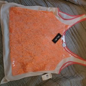Miss Me orange sequin sleevless tank top new